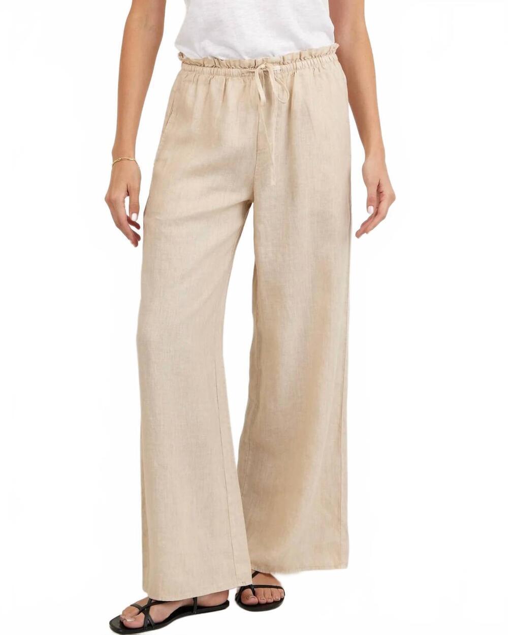 NEW BELLA DAHL ruffle waist wide leg pant in sand